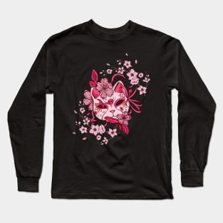 Sakura Tree Japanese Mask Cherry Pink Flower Blossom Long Sleeve T-Shirt